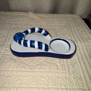 Blue and White Ceramic Flip Flop votive candle holder. Nautical. Beach theme.